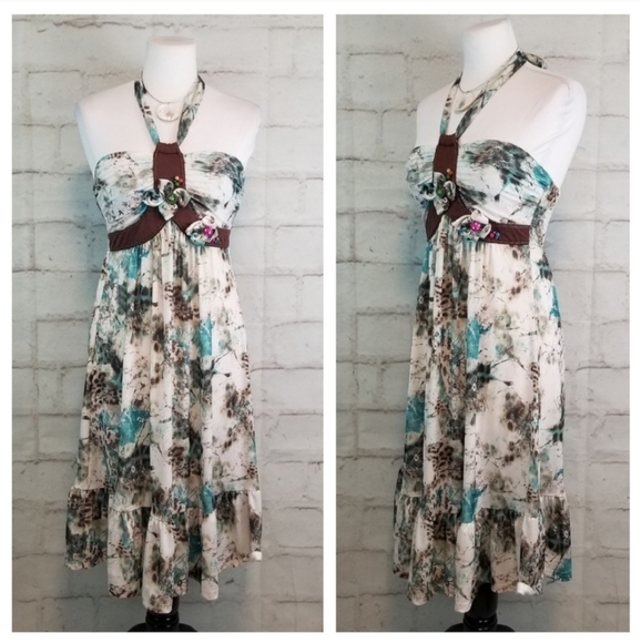 Buba Moda S Bead Embellished Ruffled Halter Dress - Picture 4 of 7